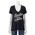 Juniors' Limited Edition V-neck Graphic Tee, Girl's, Size: Small, Black