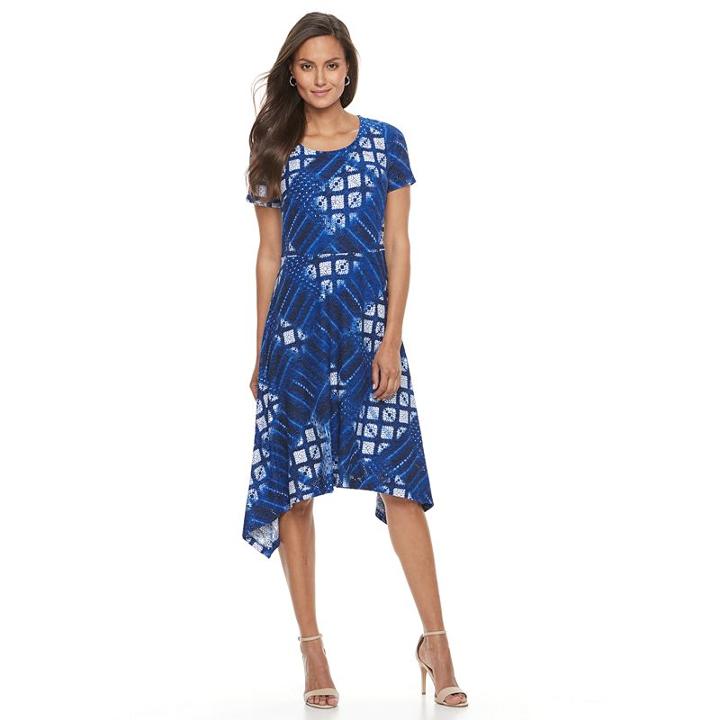 Women's Dana Buchman Printed Shark-bite Hem Dress, Size: Xs, Med Blue