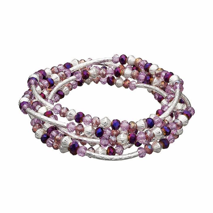 Napier Curved Bar Beaded Convertible Wrap Bracelet, Women's, Purple