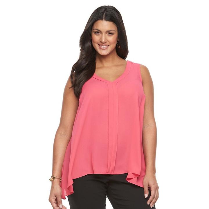 Plus Size Apt. 9 V-neck Shark-bite Tank Top, Women's, Size: 1xl, Med Pink