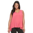 Plus Size Apt. 9 V-neck Shark-bite Tank Top, Women's, Size: 1xl, Med Pink