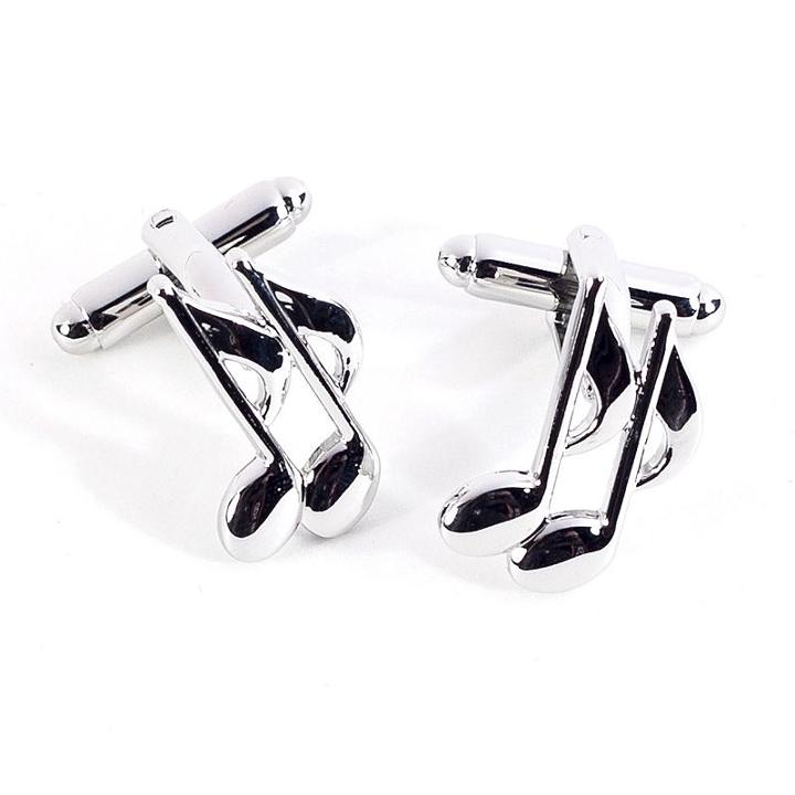 Rhodium-plated Music Note Cuff Links, Men's, Grey