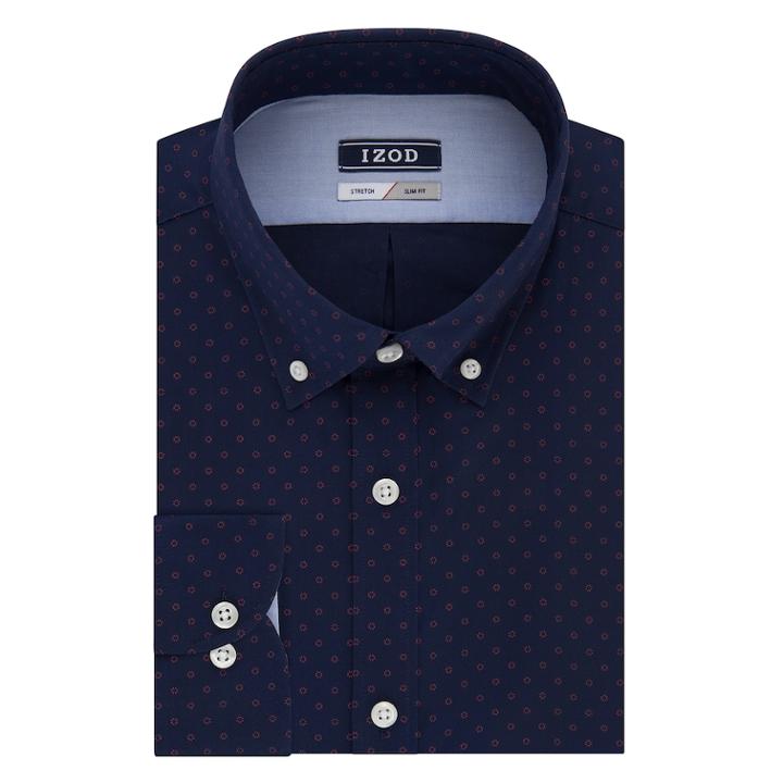 Men's Izod Slim-fit Button-down Collar Wrinkle-free Dress Shirt, Size: 18-34/35, Blue (navy)