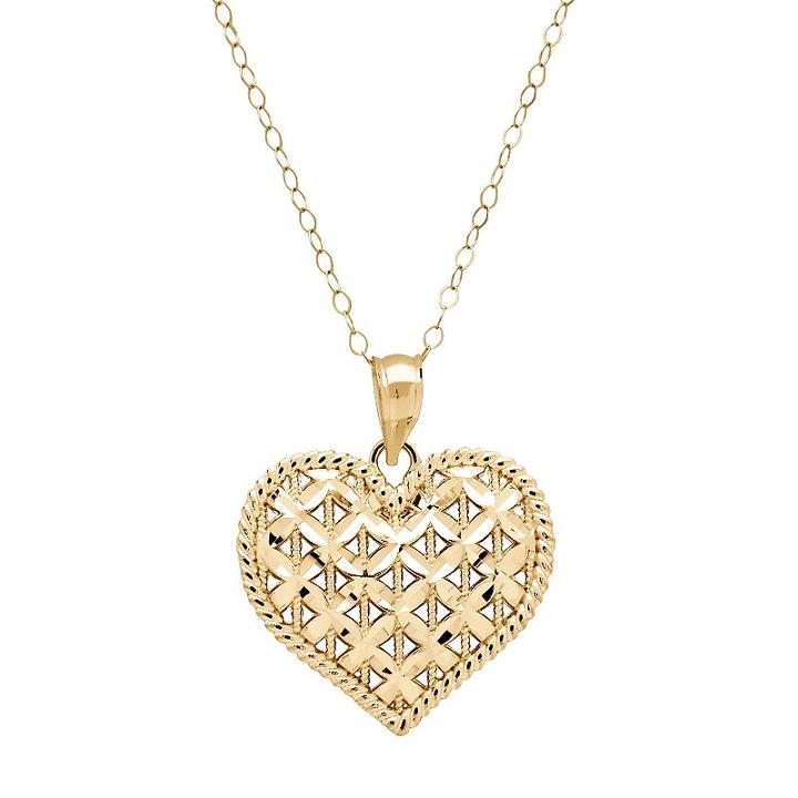 Everlasting Gold 10k Gold Openwork Heart Pendant Necklace, Women's