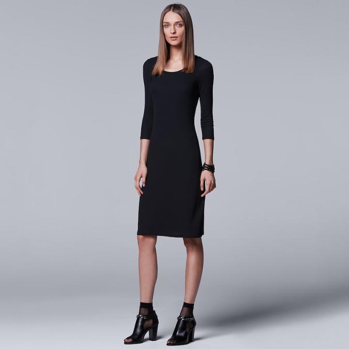 Women's Simply Vera Vera Wang 3/4 Sleeve Tee Dress, Size: Large, Black