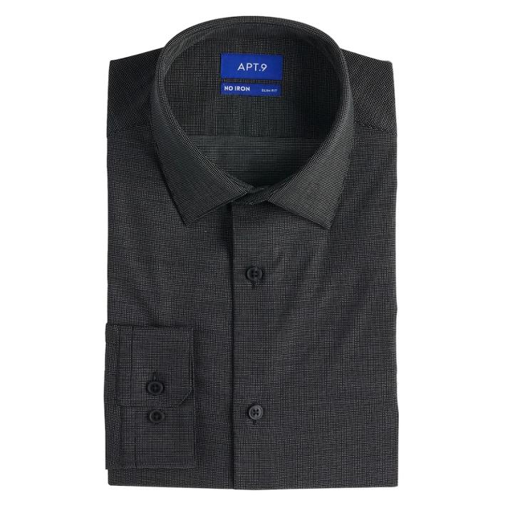 Men's Apt. 9&reg; Slim-fit Heiq Premium Flex No-iron Dress Shirt, Size: Xl-34/35, Black