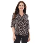 Juniors' Iz Byer Roll-tab Shirt, Size: Xl, Black Blush Animal