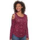 Juniors' Mudd&reg; Lattice Cold-shoulder Sleeve Top, Teens, Size: Medium, Med Red