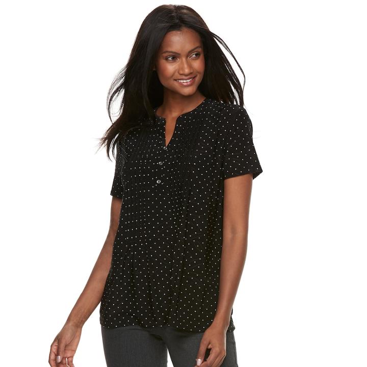 Women's Croft & Barrow&reg; Jacquard Pintuck Henley Top, Size: Medium, Oxford