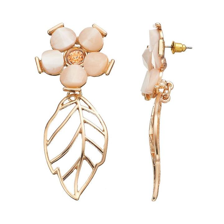 Gs By Gemma Simone Fresh Cut Flowers Collection Leaf Drop Earrings, Teens, Pink