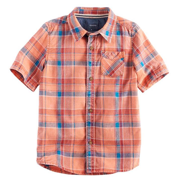 Boys 4-7x Sonoma Goods For Life&trade; Plaid Button Down Top, Boy's, Size: 6, Drk Orange