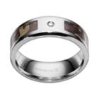 Diamond Accent Stainless Steel Camouflage Stripe Wedding Band - Men, Size: 8, Brown