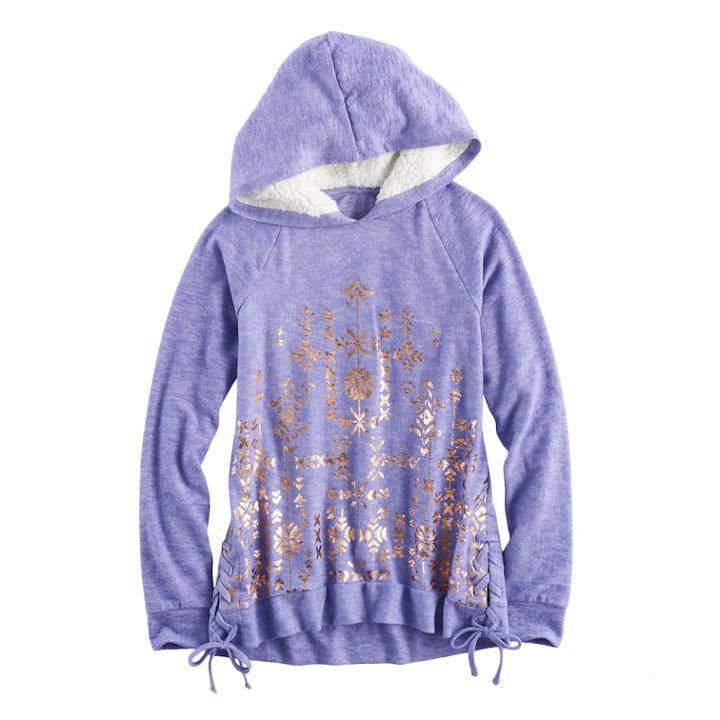 Girls 7-16 Mudd Side-seam Lace-up Sherpa Hoodie, Size: 10, Med Purple