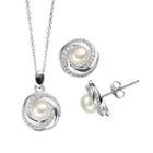 Freshwater Cultured Pearl & Cubic Zirconia Sterling Silver Halo Pendant Necklace & Button Stud Earring Set, Women's, Size: 18, White