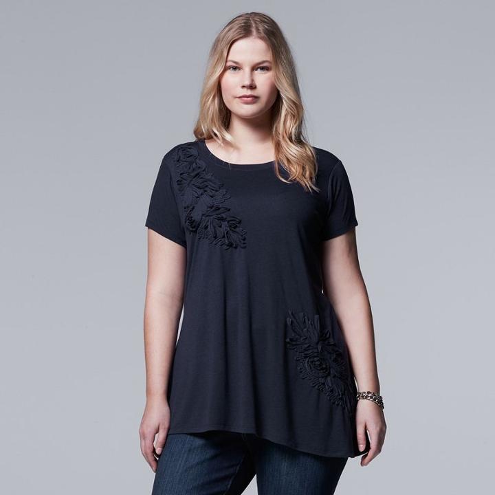 Plus Size Simply Vera Vera Wang Floral Scoopneck Tee, Women's, Size: 0x, Black