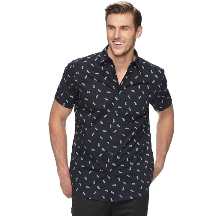 Big & Tall Apt. 9&reg; Premier Flex Plaid Modern-fit Stretch Woven Button-down Shirt, Men's, Size: Xxl Tall, Black