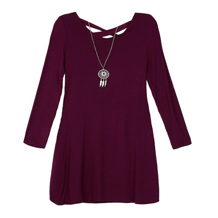 Girls 7-16 Iz Amy Byer Lace-up Back Dress With Necklace, Size: Medium, Purple Oth