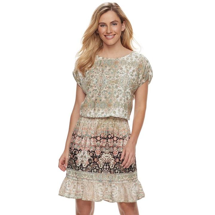 Women's Sonoma Goods For Life&trade; Printed Fit & Flare Dress, Size: Medium, Med Green
