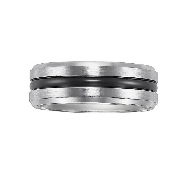 Cherish Always Stainless Steel Black Ion Striped Wedding Band - Men, Size: 11, Grey