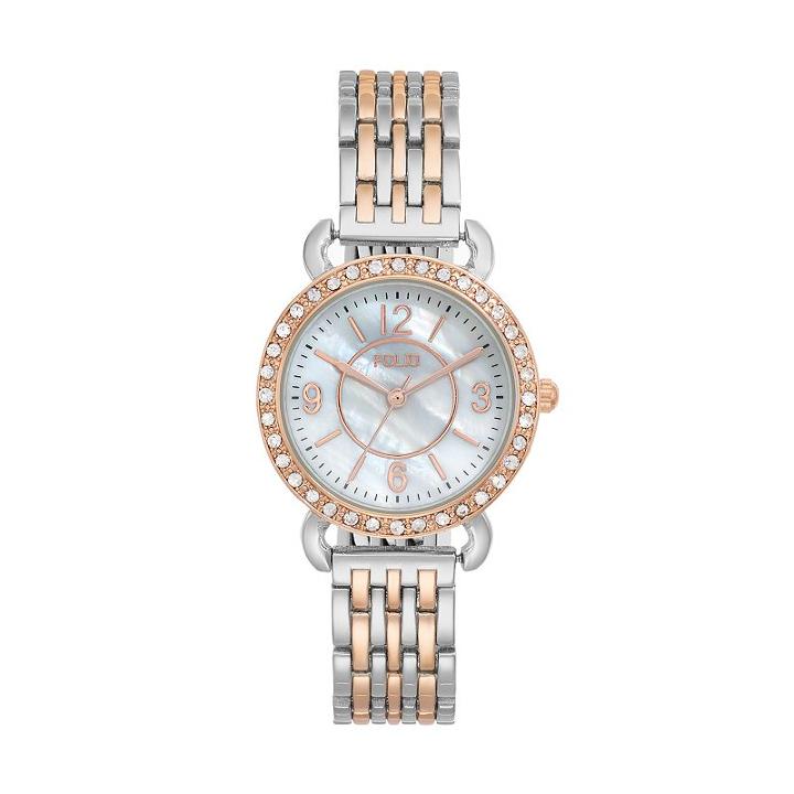 Folio Women's Crystal Two Tone Watch, Size: Medium, Pink