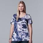 Plus Size Simply Vera Vera Wang Printed V-neck Tee, Women's, Size: 1xl, Med Blue