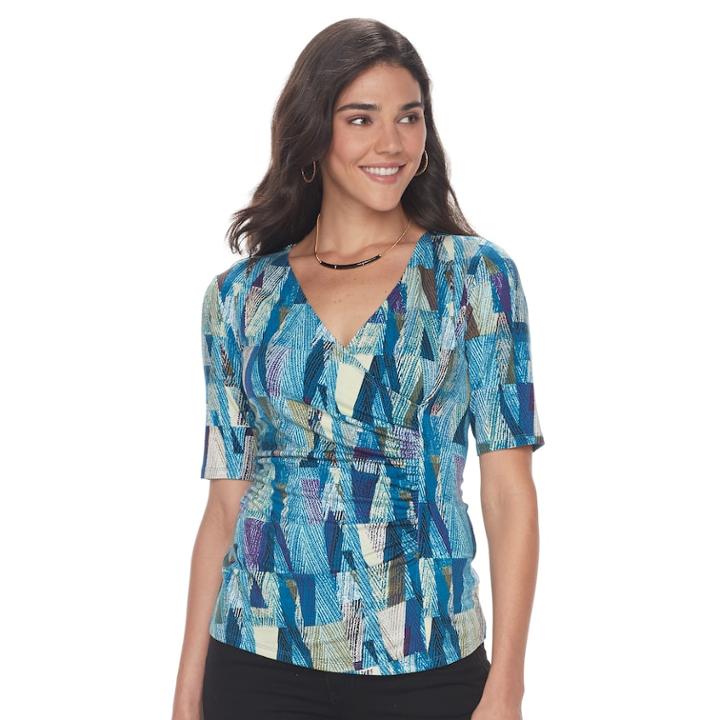 Petite Dana Buchman Faux-wrap Top, Women's, Size: M Petite, Brt Blue