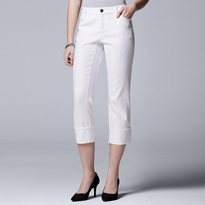 Women's Simply Vera Vera Wang Cuffed Capri Jeans, Size: 12, White