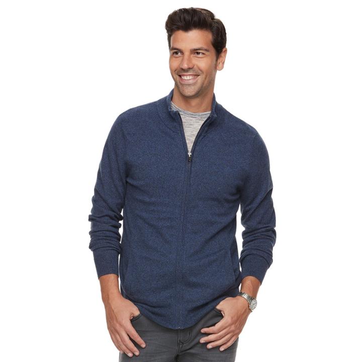 Men's Marc Anthony Slim-fit Soft-touch Modal Full-zip Mockneck Sweater, Size: Medium, Med Blue
