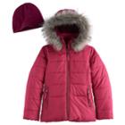 Girls 7-16 Hawke & Co Heavyweight Faux-fur Trim Quilted Puffer Jacket With Hat, Size: 14, Drk Purple
