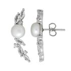 Simply Vera Vera Wang Sterling Silver Dyed Freshwater Cultured Pearl & Lab-created White Sapphire Vine Drop Earrings, Women's