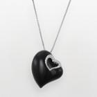 Sterling Silver White Topaz And Black Agate Heart Pendant, Women's, Size: 18