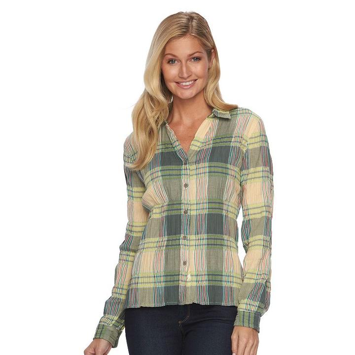 Women's Woolrich Carabelle Plaid Crinkle Shirt, Size: Xl, Brt Green