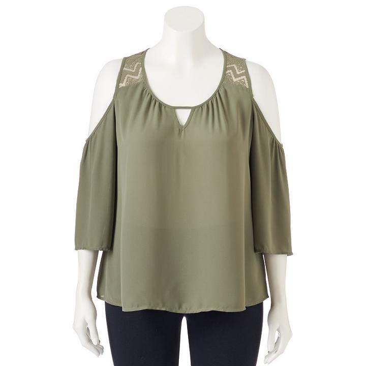 Juniors' Plus Size Candie's&reg; Keyhole Cold Shoulder Top, Girl's, Size: 1xl, Med Green