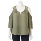 Juniors' Plus Size Candie's&reg; Keyhole Cold Shoulder Top, Girl's, Size: 1xl, Med Green