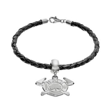 Insignia Collection Sterling Silver And Leather Maltese Cross And Axes Shamrock Charm Bracelet, Women's, Size: 7.5, Multicolor