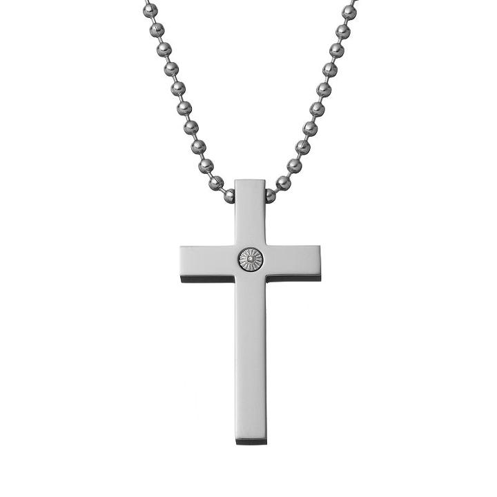 Diamond Accent Titanium Cross Pendant Necklace - Men, Size: 24, White