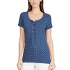 Women's Chaps Print Lace-up Tee, Size: Medium, Blue (navy)