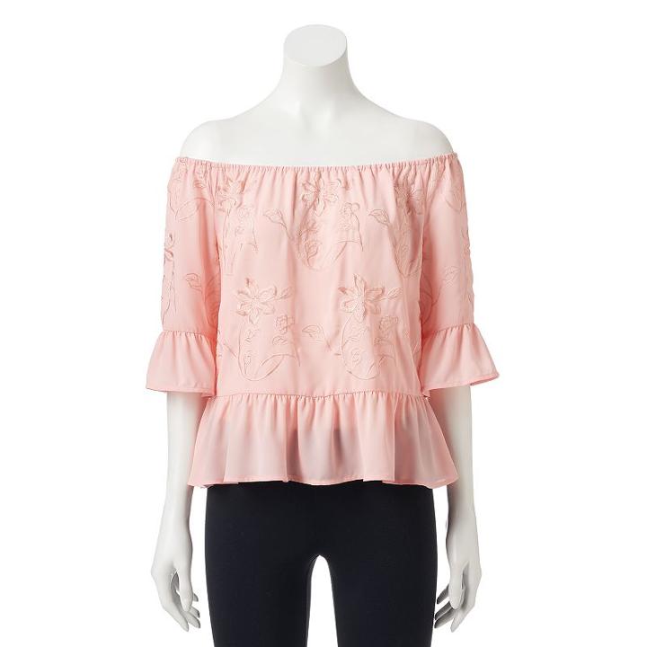 Juniors' Candie's&reg; Marilyn Off The Shoulder Top, Girl's, Size: Large, Lt Orange