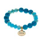 Aqua Bead & Peace Charm Stretch Bracelet, Women's, Turq/aqua