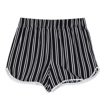 Girls 7-16 Iz Amy Byer Pom-pom Trim Striped Shorts, Girl's, Size: Medium, Black