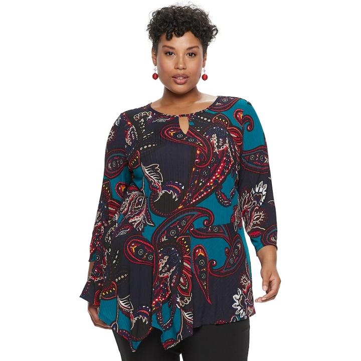 Plus Size Dana Buchman Keyhole Asymmetrical Top, Women's, Size: 2xl, Dark Red