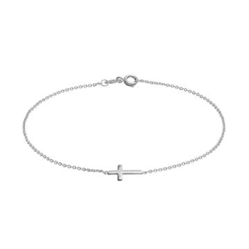 Barefootsies Silver Plated Sideways Cross Anklet, Women's, Size: 9, Grey