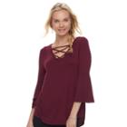 Juniors' Pink Rose Strappy Bell Sleeve Top, Teens, Size: Medium, Brt Red