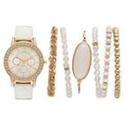 Women's Crystal Quilted Watch & Bracelet Set, Size: Medium, White