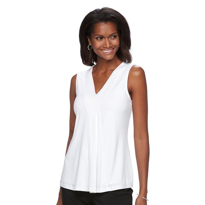 Women's Dana Buchman Pleated V-neck Tank, Size: Large, White