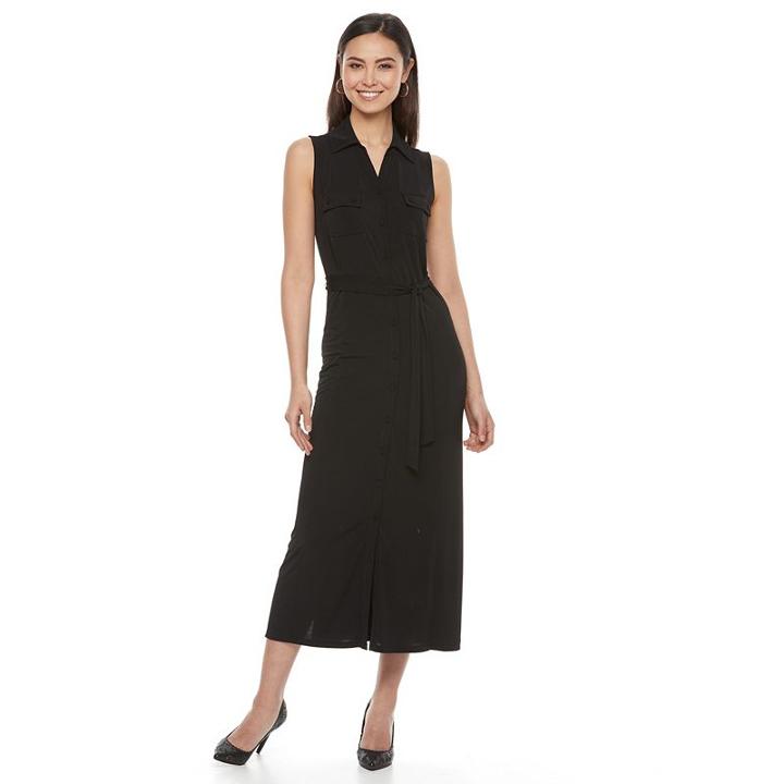 Women's Dana Buchman Midi Shirtdress, Size: Large, Black