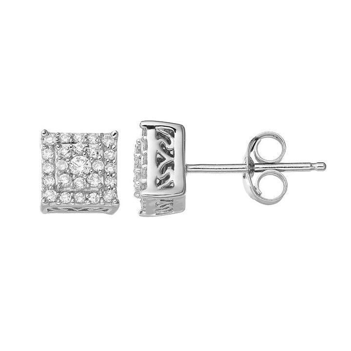 Simply Vera Vera Wang Sterling Silver 1/4 Carat T.w. Diamond Square Stud Earrings, Women's, White