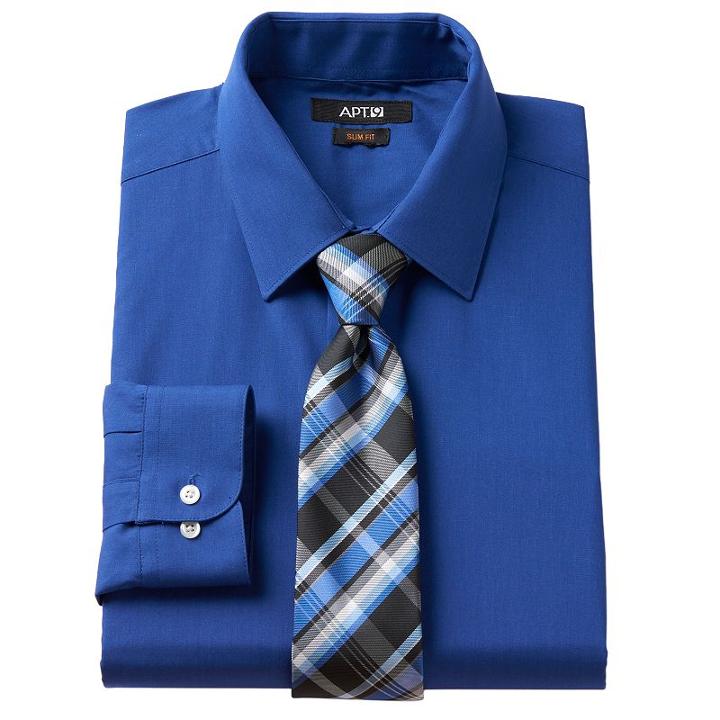 Men's Apt. 9&reg; Slim-fit Dress Shirt & Tie Set, Size: L-32/33, Blue