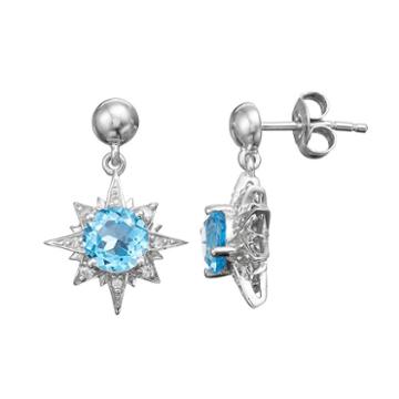 Sparkle Gem Sterling Silver Blue Topaz & Cubic Zirconia Starburst Drop Earrings, Women's
