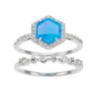 Sterling Silver Lab-created Blue Opal & Cubic Zirconia Halo Hexagon Ring Set, Women's, Size: 7